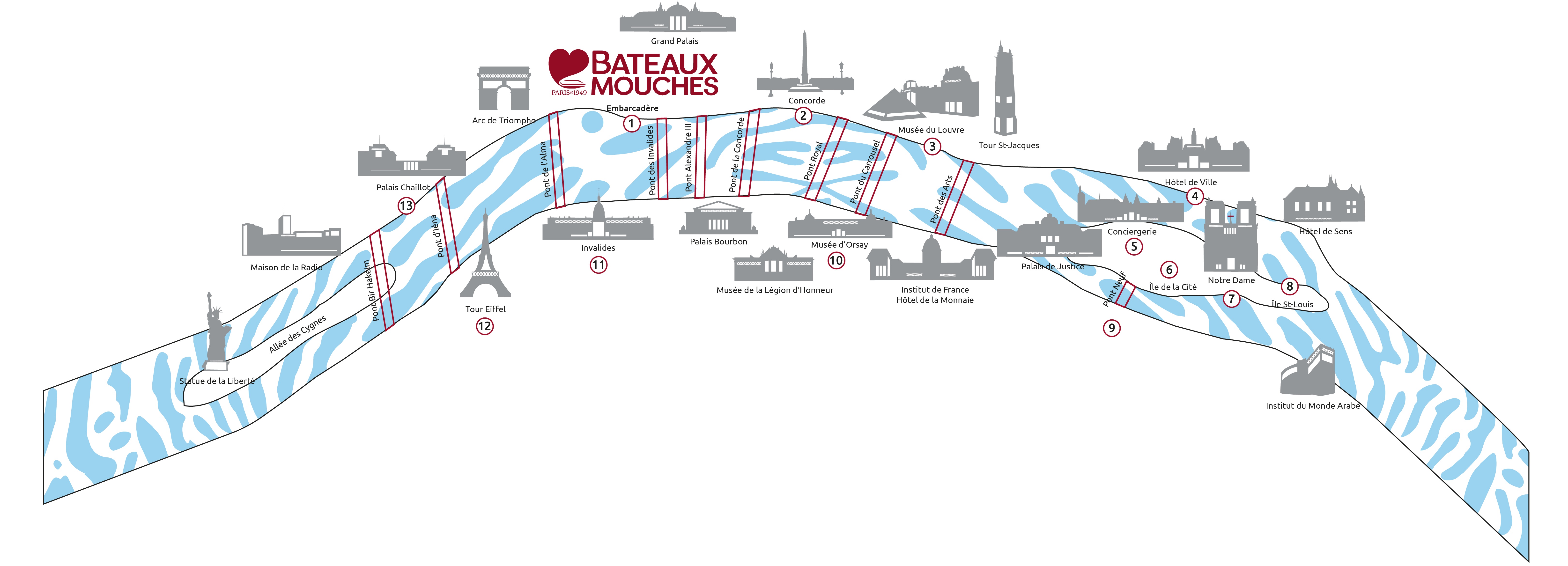 Strecke der Kreuzfahrten mit Bateaux-Mouches®